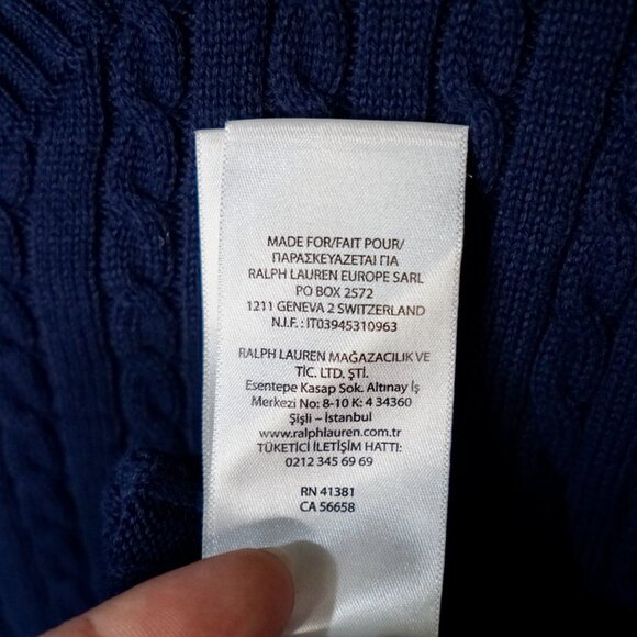 Polo Ralph Lauren Cable Knit Crew Neck Logo Sweater Navy - L Fits Like Size M - Picture 8 of 8